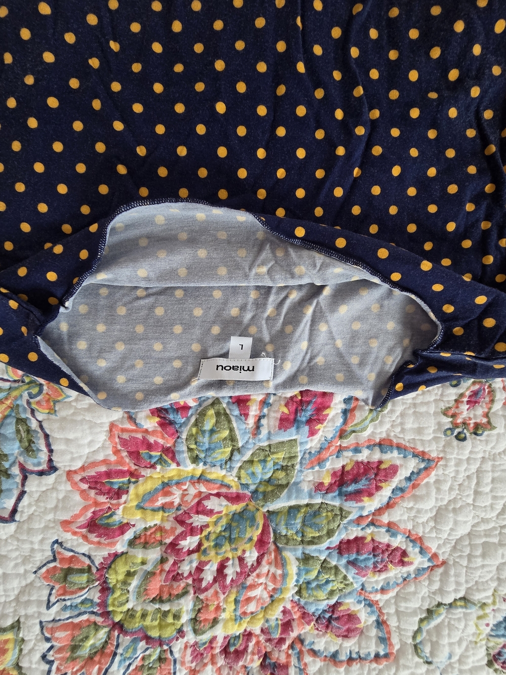 Miaou Amelia Top Navy Polka Dot Long Sleeve - Picture 5 of 6